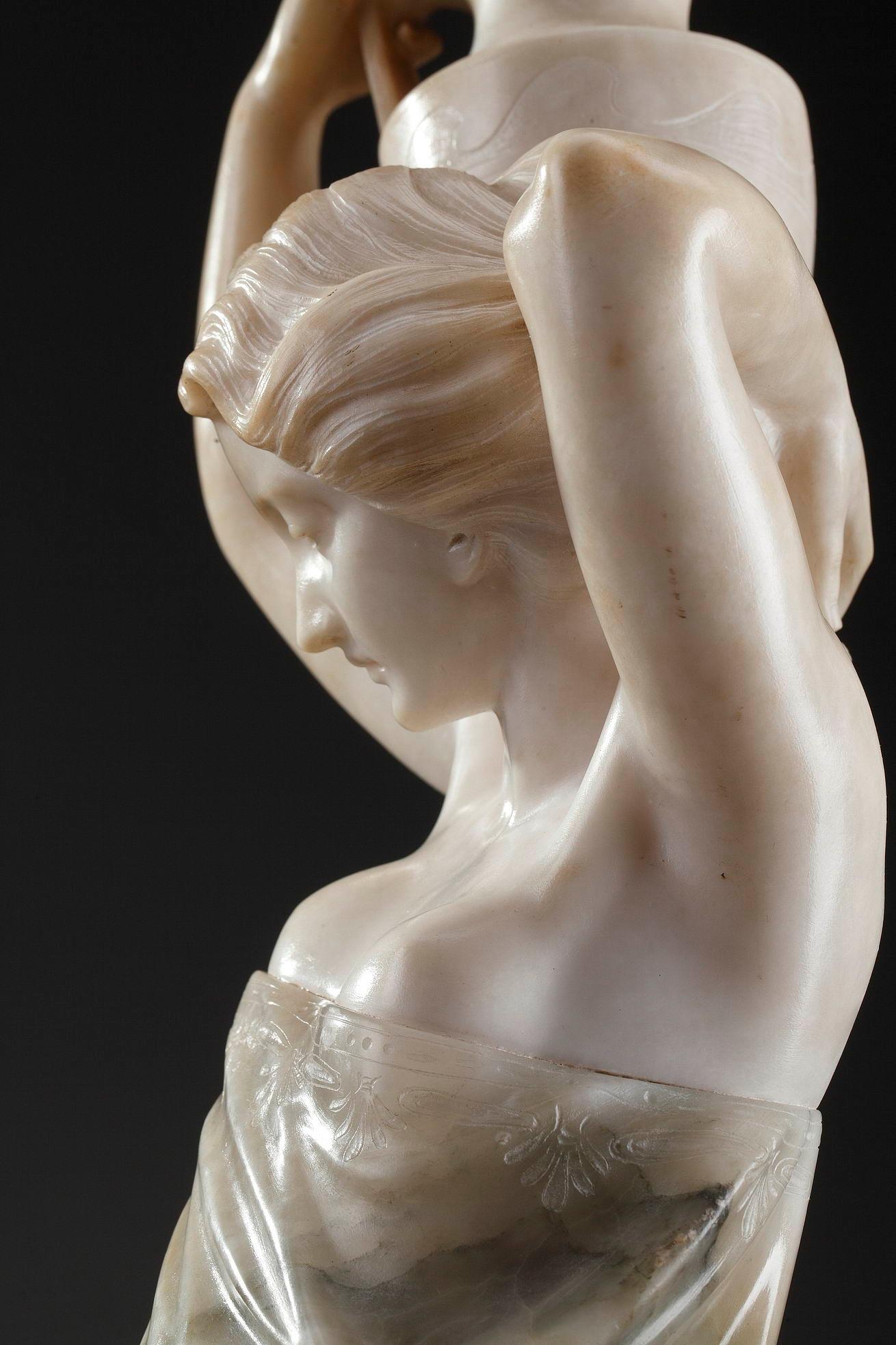 19th Century Orientalist Sculpture in Alabaster Woman Carrying a Jar 10