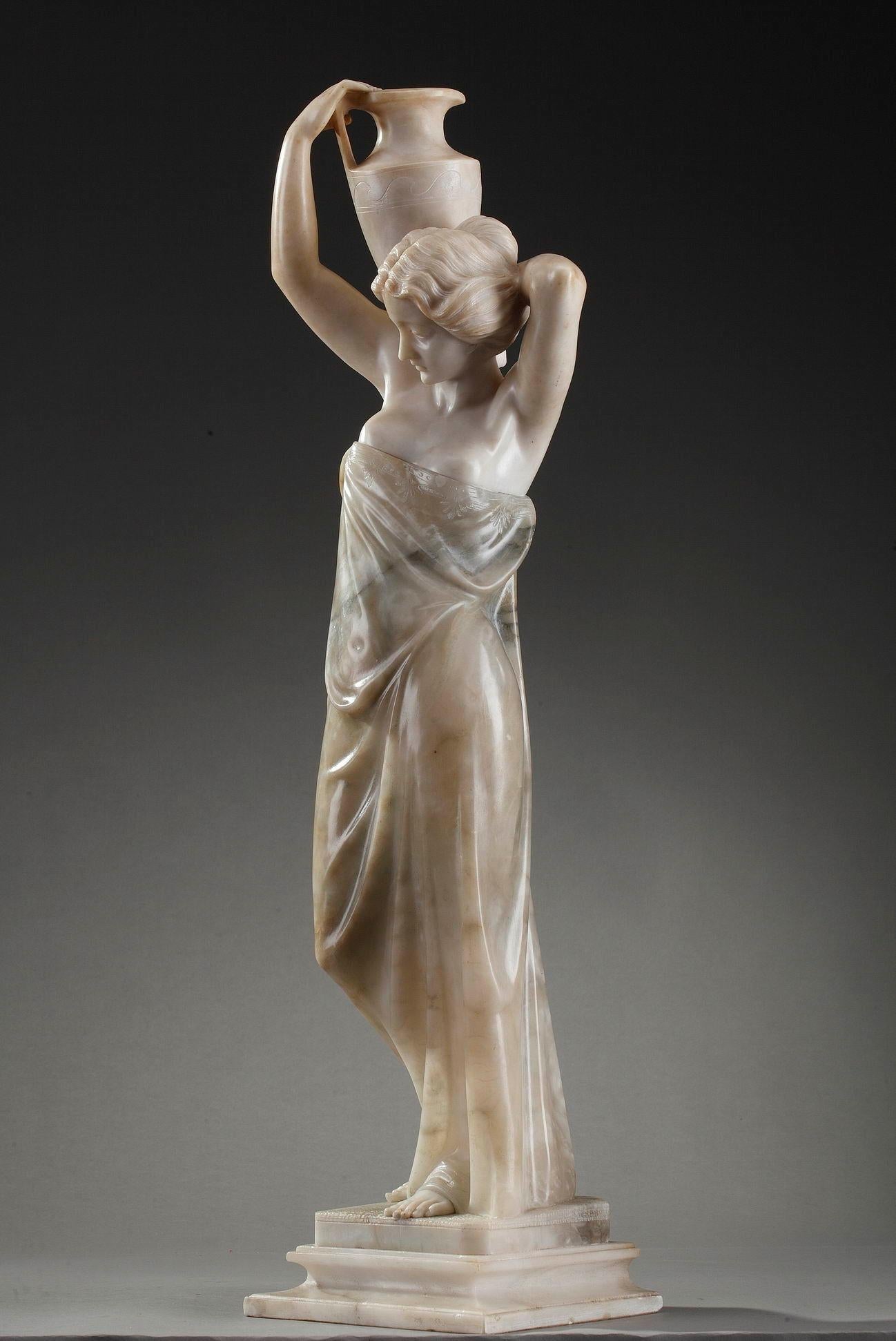 19th Century Orientalist Sculpture in Alabaster Woman Carrying a Jar 11
