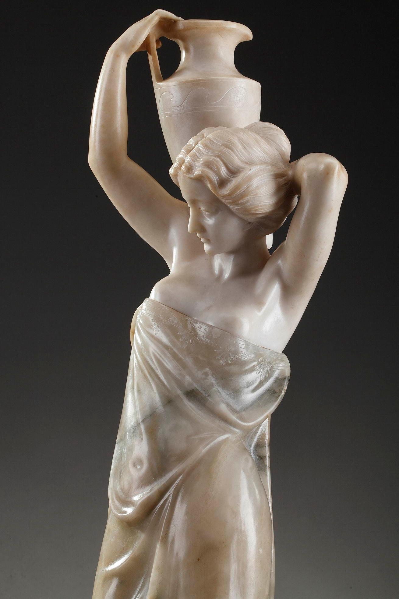 19th Century Orientalist Sculpture in Alabaster Woman Carrying a Jar 12
