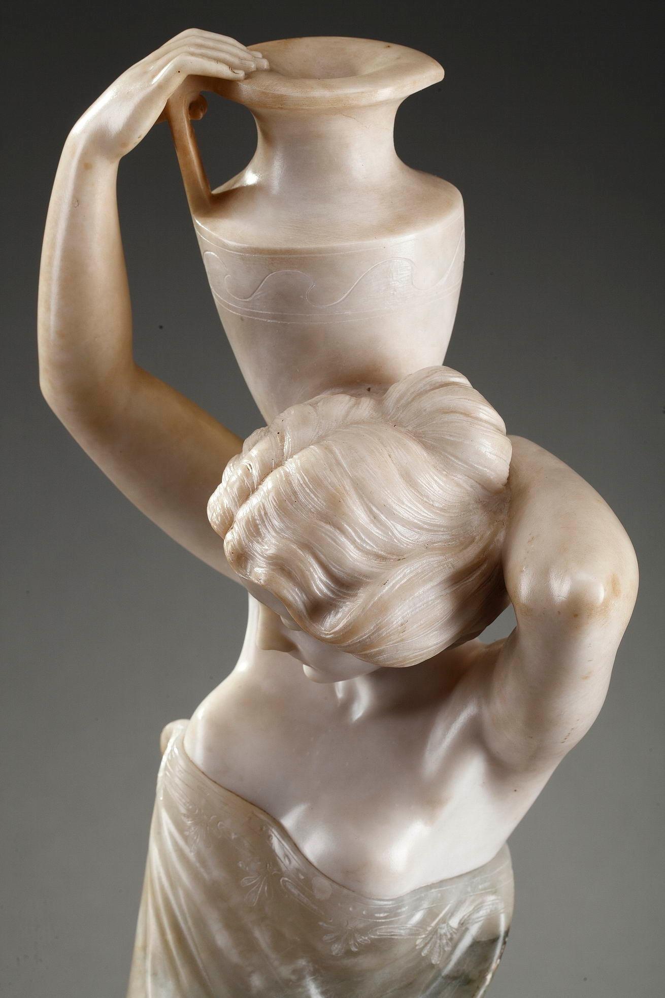 19th Century Orientalist Sculpture in Alabaster Woman Carrying a Jar 13