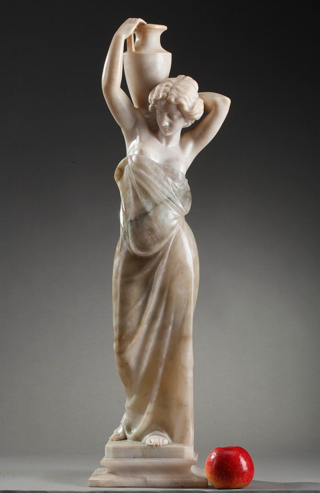 French 19th Century Orientalist Sculpture in Alabaster Woman Carrying a Jar