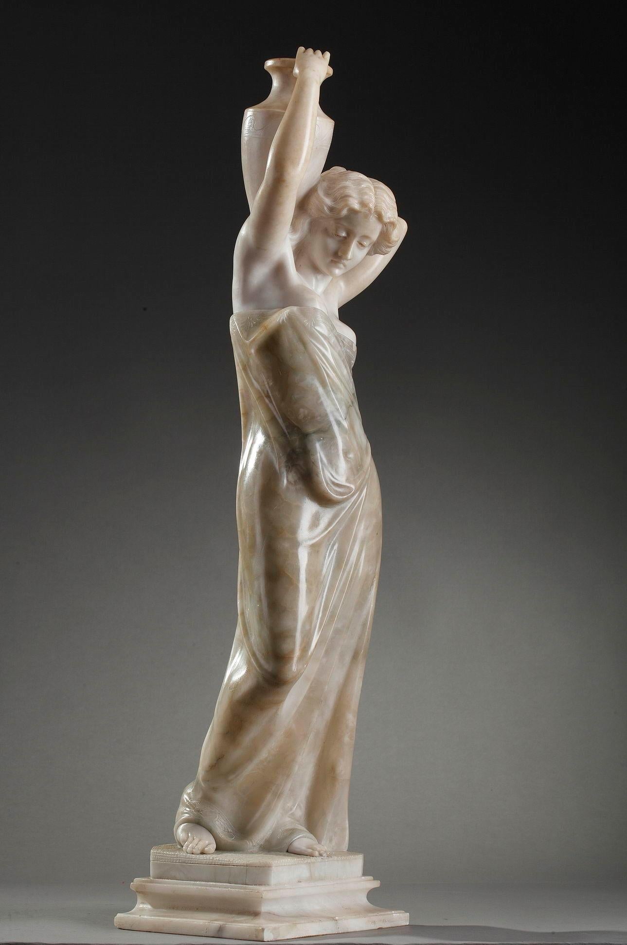19th Century Orientalist Sculpture in Alabaster Woman Carrying a Jar 3