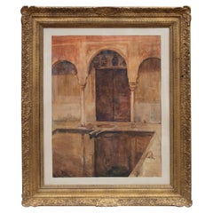 Antique 19th Century Orientalist Spanish Architecture Watercolor