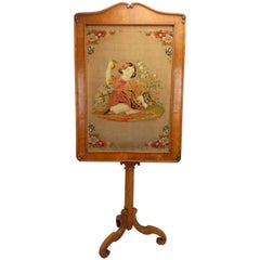 19th Century Original Biedermeier Ashwood Children Screen with Tapestry