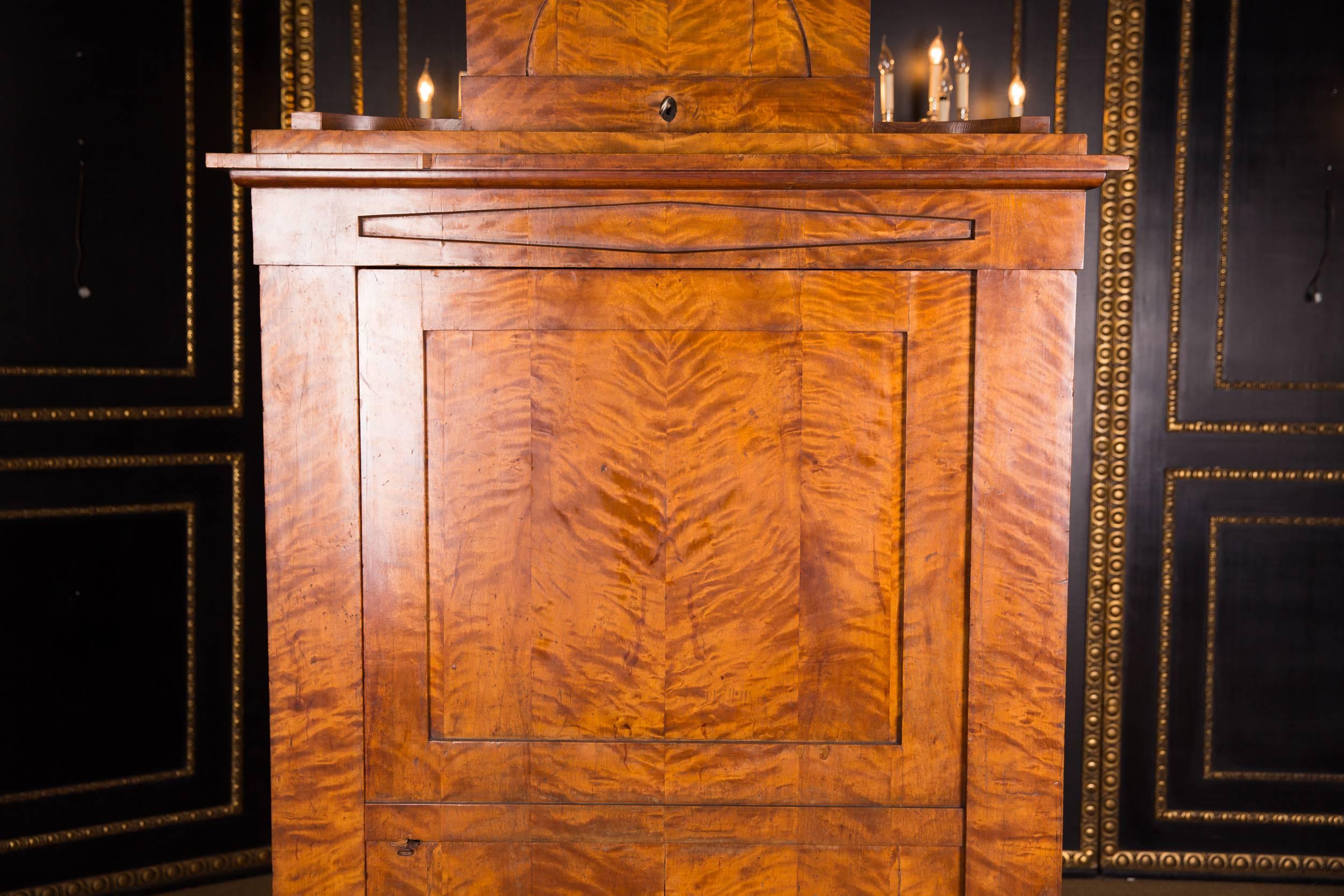 German 19th Century Original Biedermeier Cupboard Birchwood Veneer