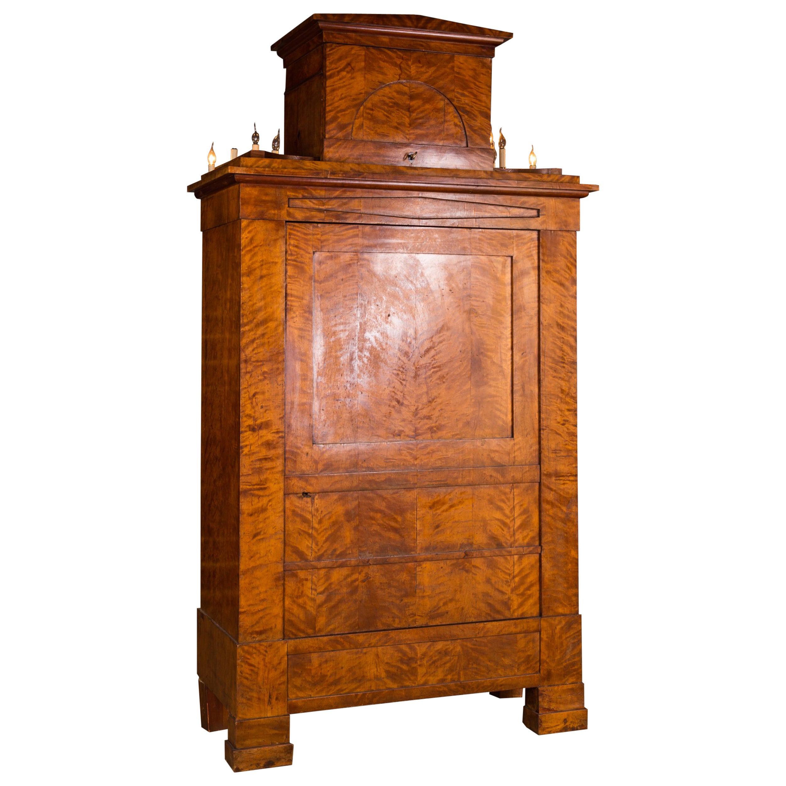 19th Century Original Biedermeier Cupboard Birchwood Veneer