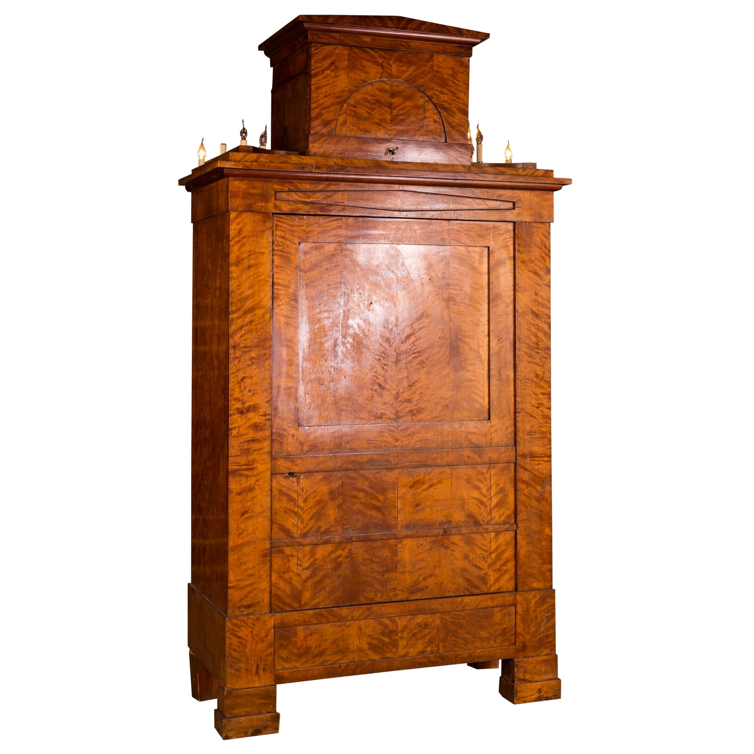 19th Century Original Biedermeier Cupboard Birchwood Veneer