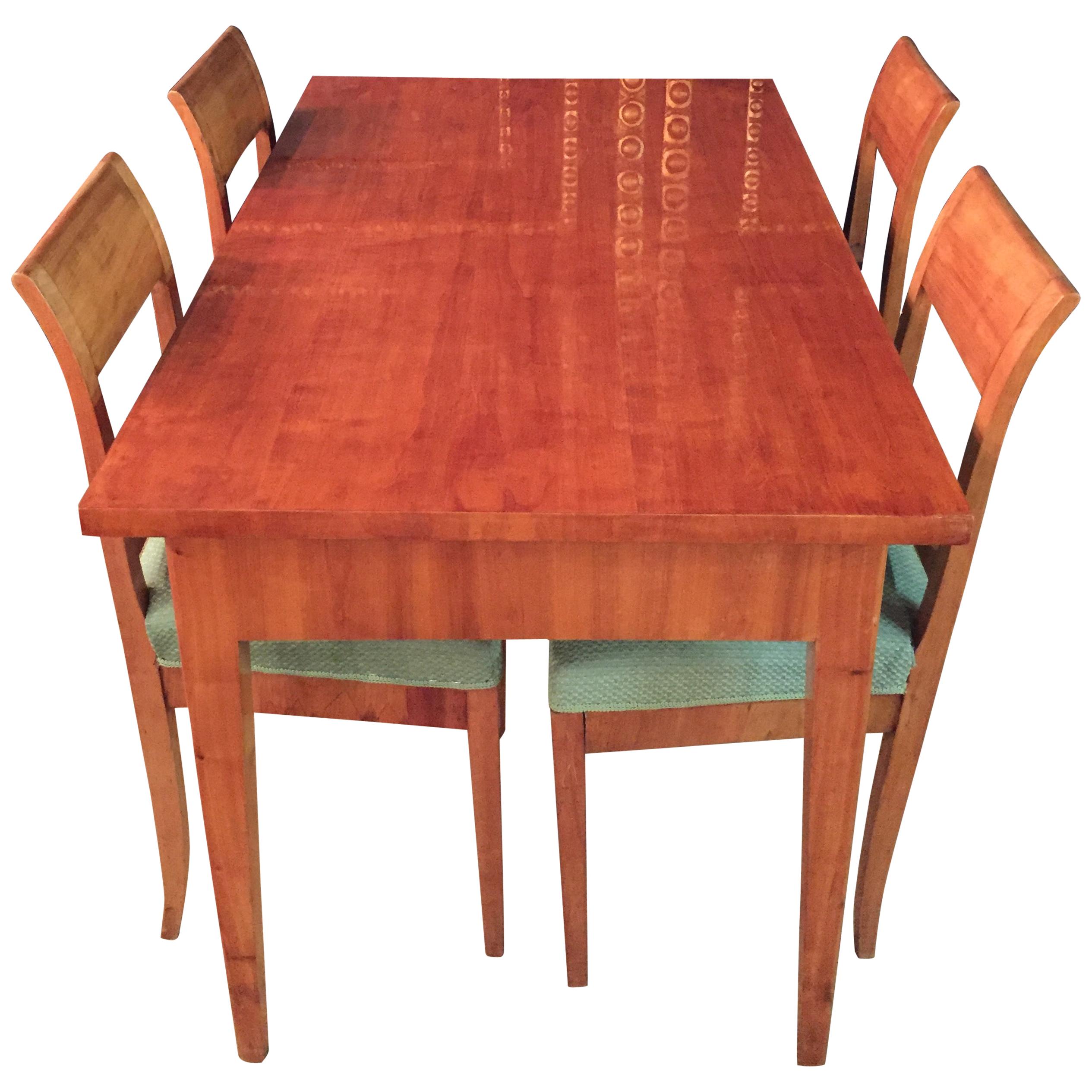 19th Century Original Biedermeier Dining Room /Dining Table with 4 Chairs Cherry