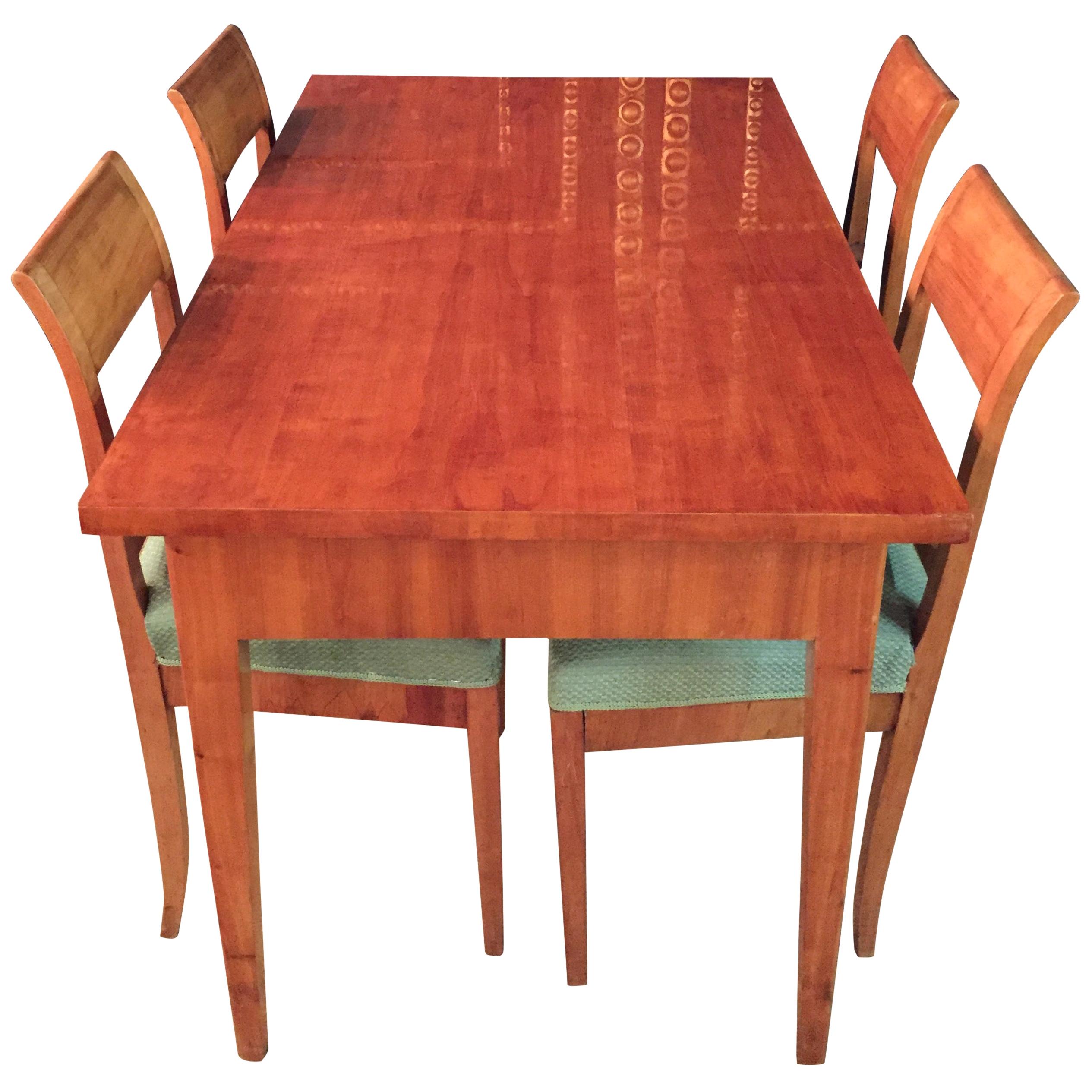 19th Century Original Biedermeier Dining Room /Dining Table with 4 Chairs Cherry
