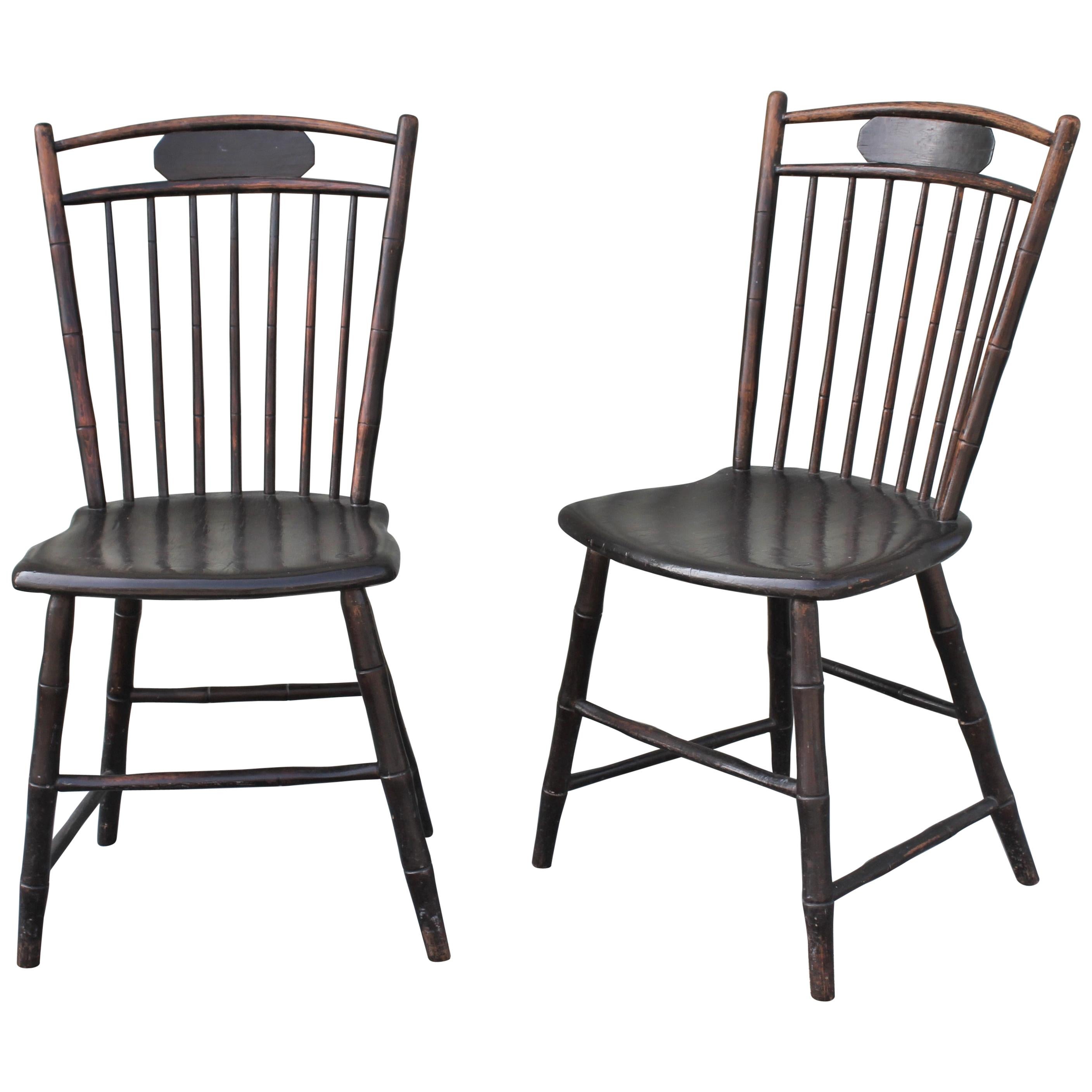 19th Century Original Black Painted Birdcage Windsor Chairs, Pair