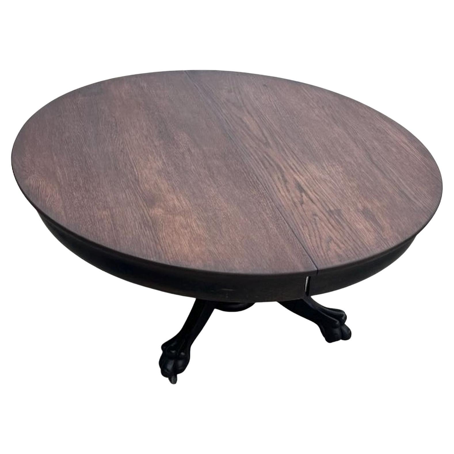 19th Century Original Black Painted Claw Foot Pedestal Coffee Table For Sale