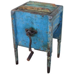 19th Century Original Blue Painted Butter Churn from New England