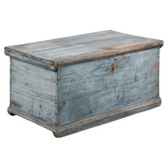 19th Century Original Blue Painted Flat Top Trunk from Sweden