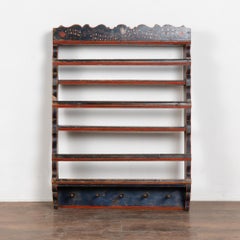 19th Century Original Blue Painted Hanging Wall Display Shelf Plate Rack