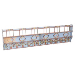 19th Century Original Blue Painted Pine Hanging Shelf with Pegs and Plate Rack