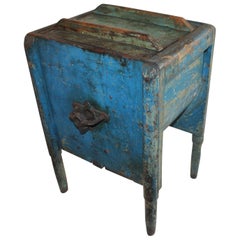 Antique 19th Century Original Blue Painted Side Table / Churn