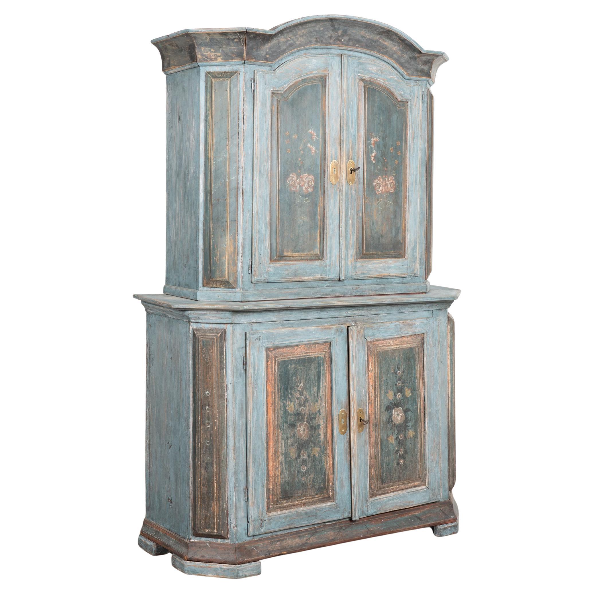 19th Century Original Blue Painted Swedish Cabinet Cupboard