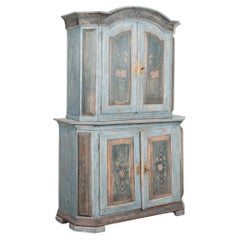 19th Century Original Blue Painted Swedish Cabinet Cupboard