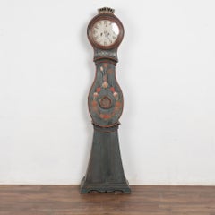 19th Century Original Blue Painted Swedish Mora Grandfather Clock
