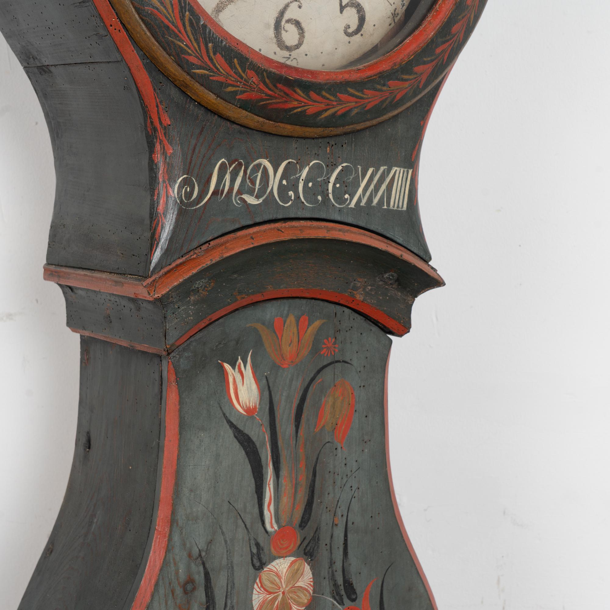 19th Century Original Blue Painted Swedish Mora Grandfather Clock For Sale 1