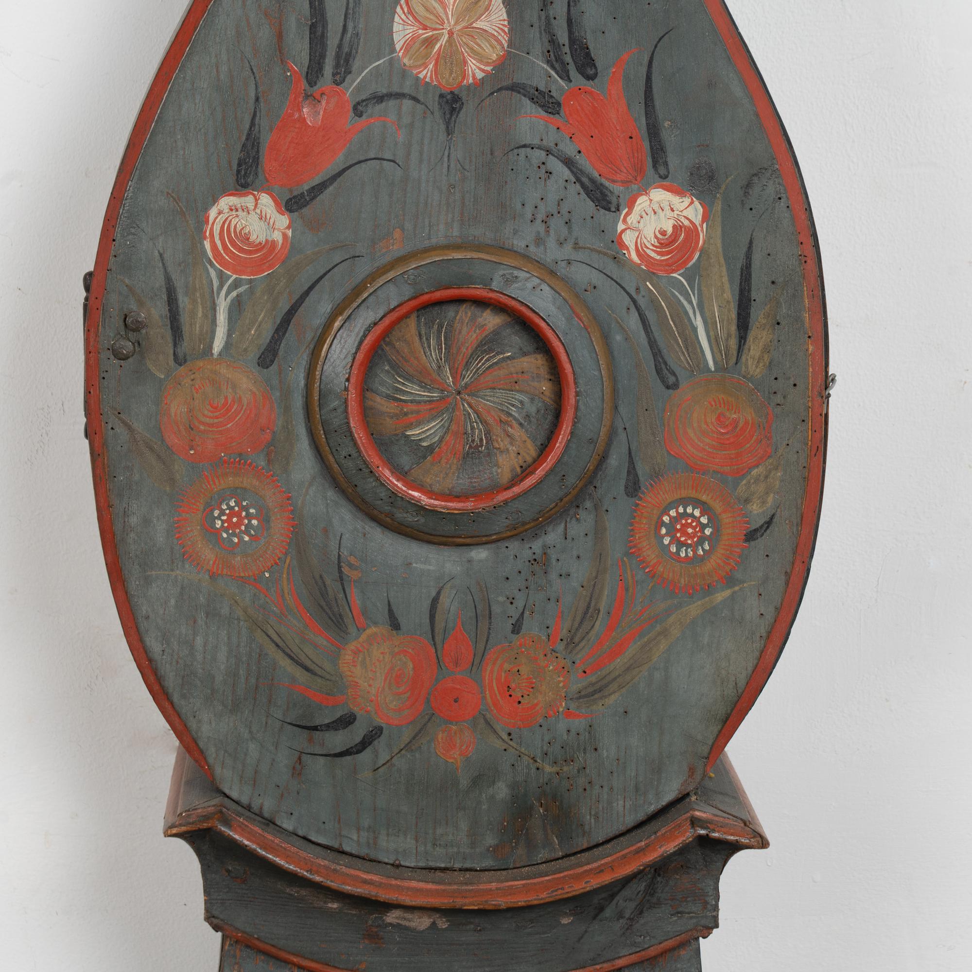 19th Century Original Blue Painted Swedish Mora Grandfather Clock For Sale 3