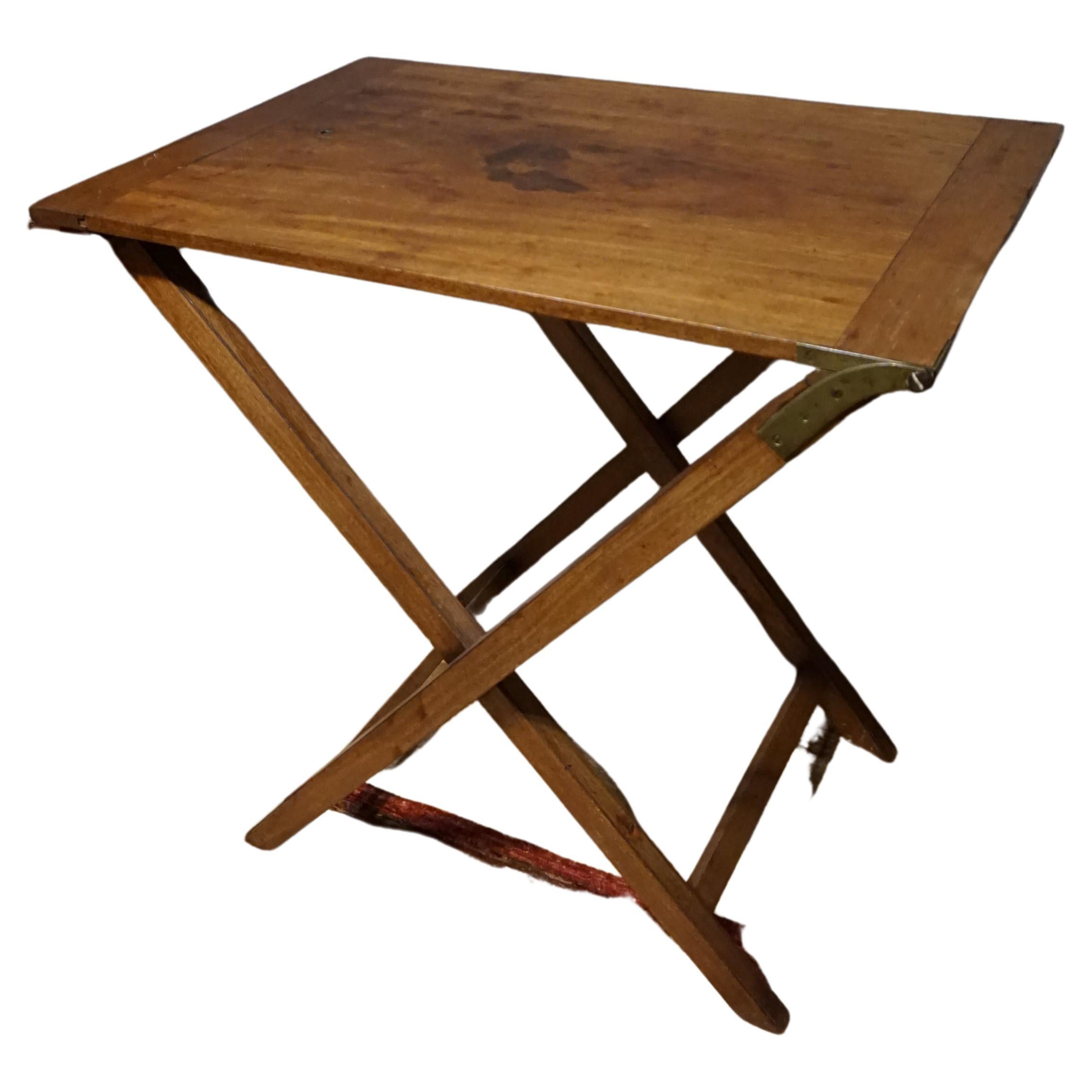 19th Century Original English Mahogany Campaign Folding Table with Brass Work For Sale 14