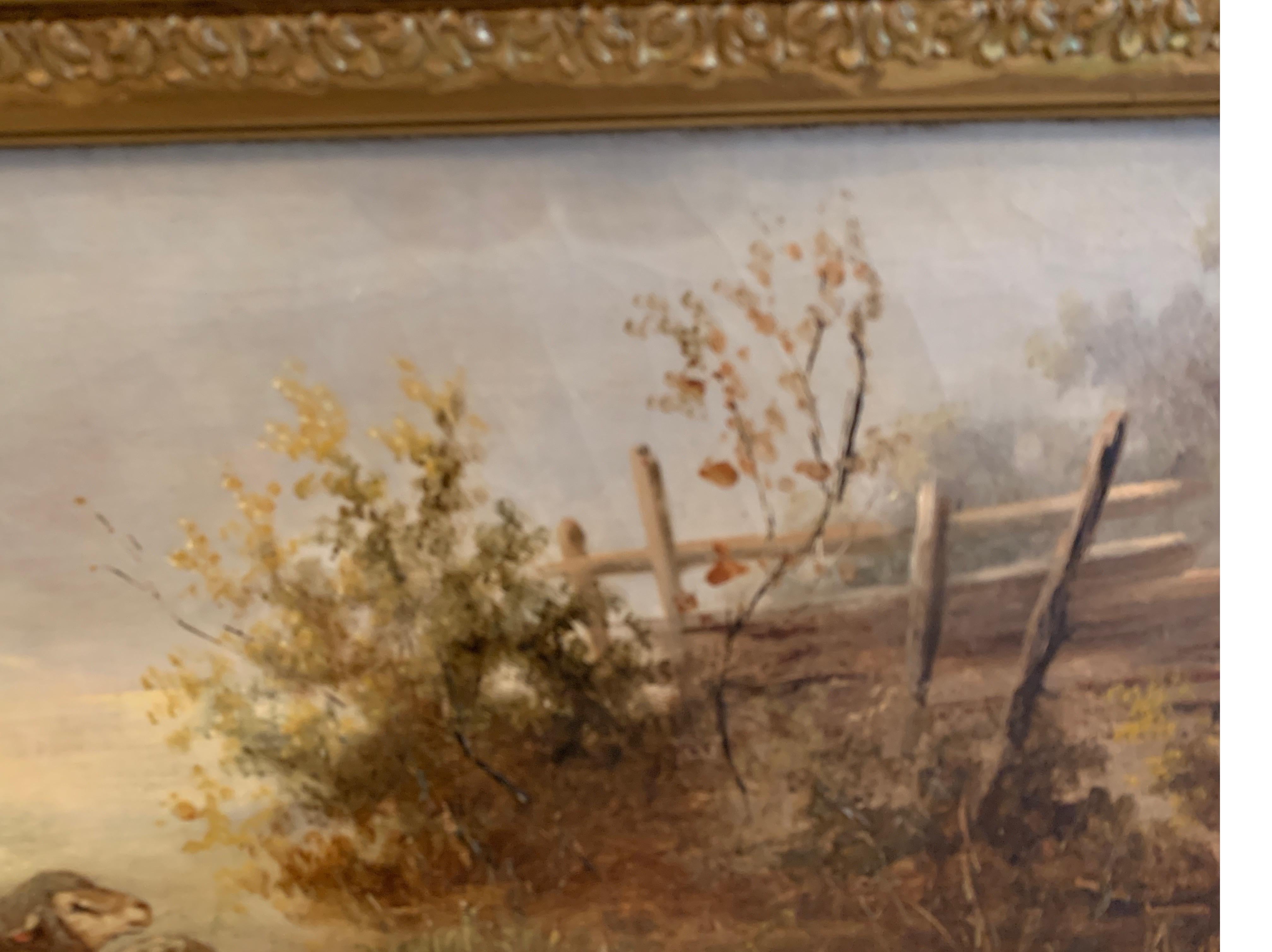 Huile sur toile européenne d'origine du 19e siècle représentant des moutons sur un chemin, signée par Linhart en vente 1