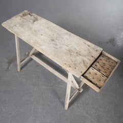 19th Century Original French Washing Table, Scrubbed and Bleached Top and Rack