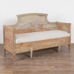 19th Century Original Gray Painted Swedish Gustavian Bench