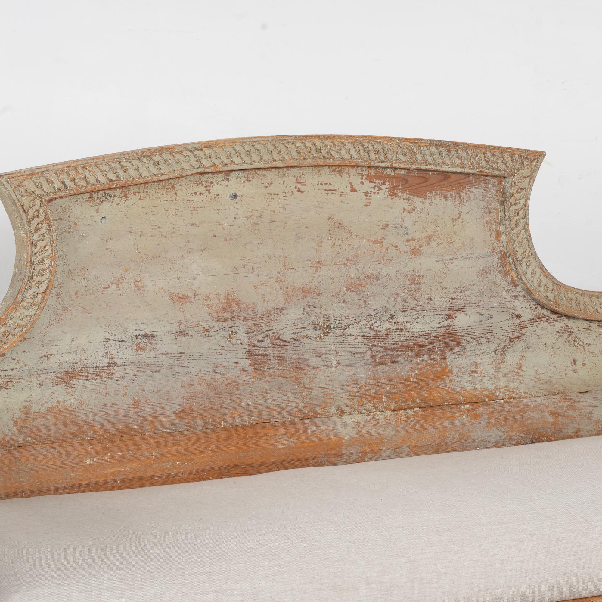 Muslin 19th Century Original Gray Painted Swedish Gustavian Bench