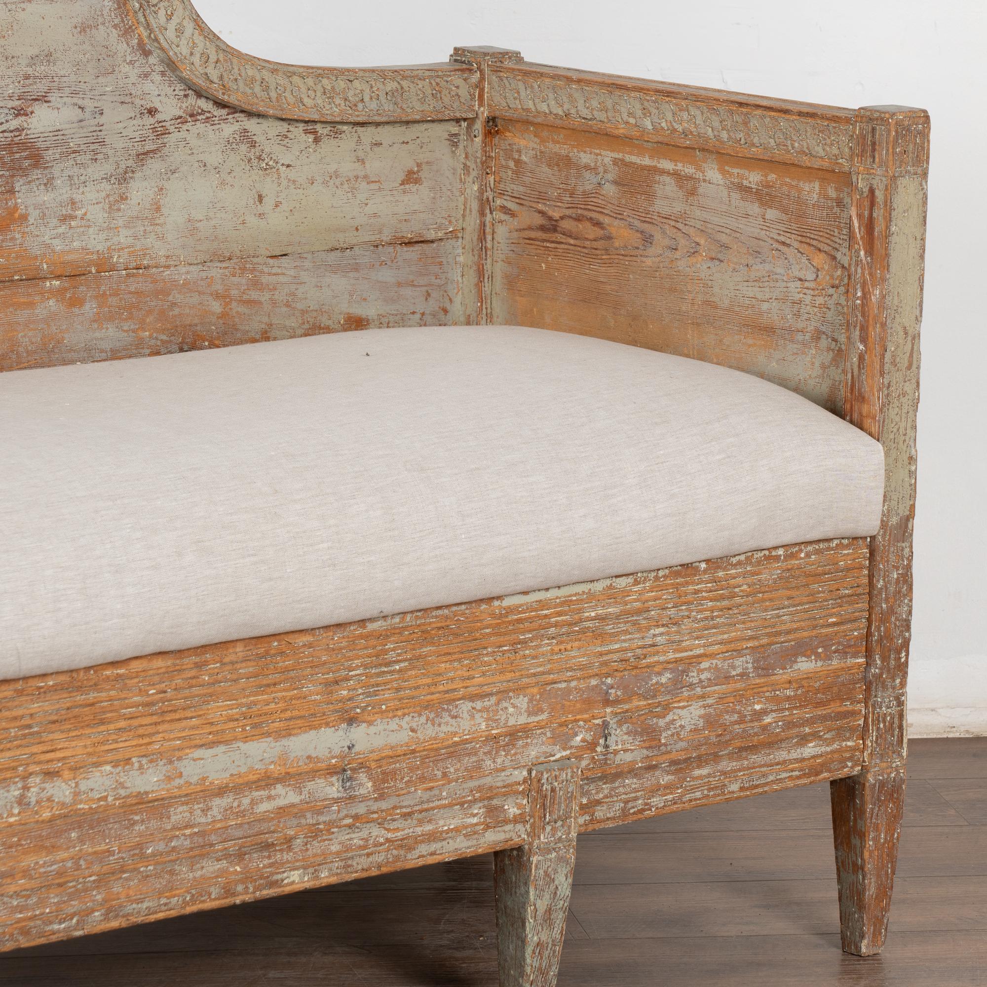 19th Century Original Gray Painted Swedish Gustavian Bench 1