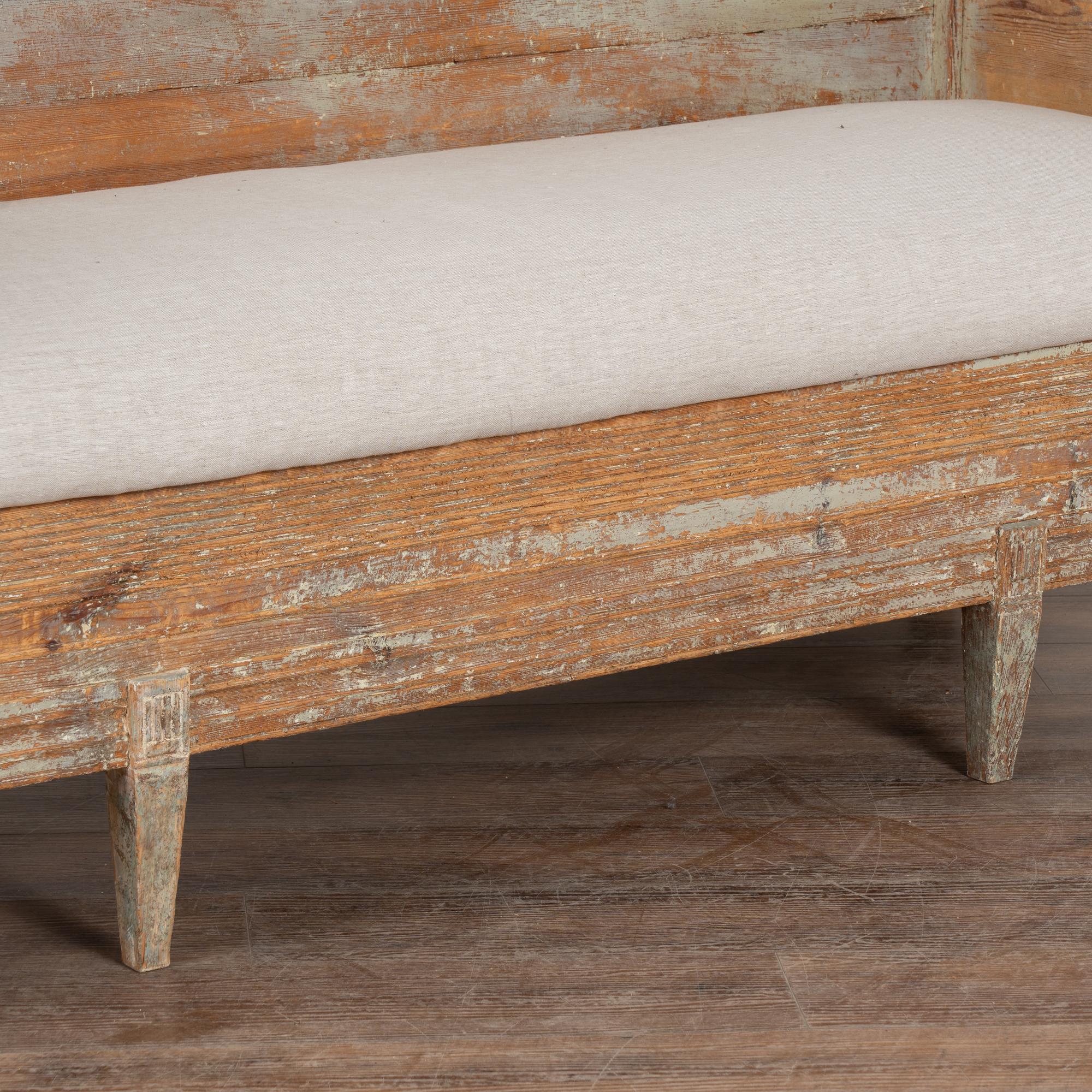 19th Century Original Gray Painted Swedish Gustavian Bench 2