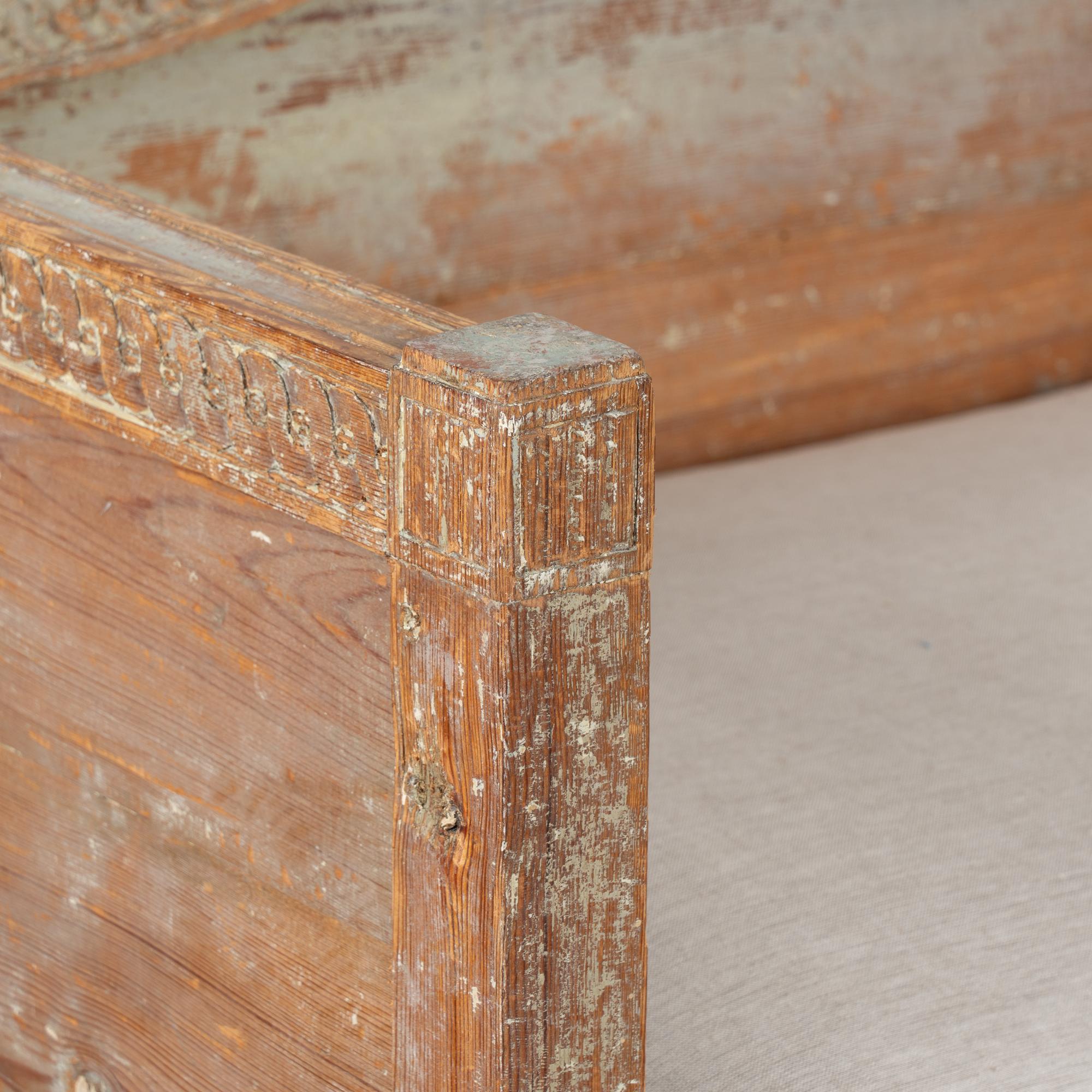 19th Century Original Gray Painted Swedish Gustavian Bench 3