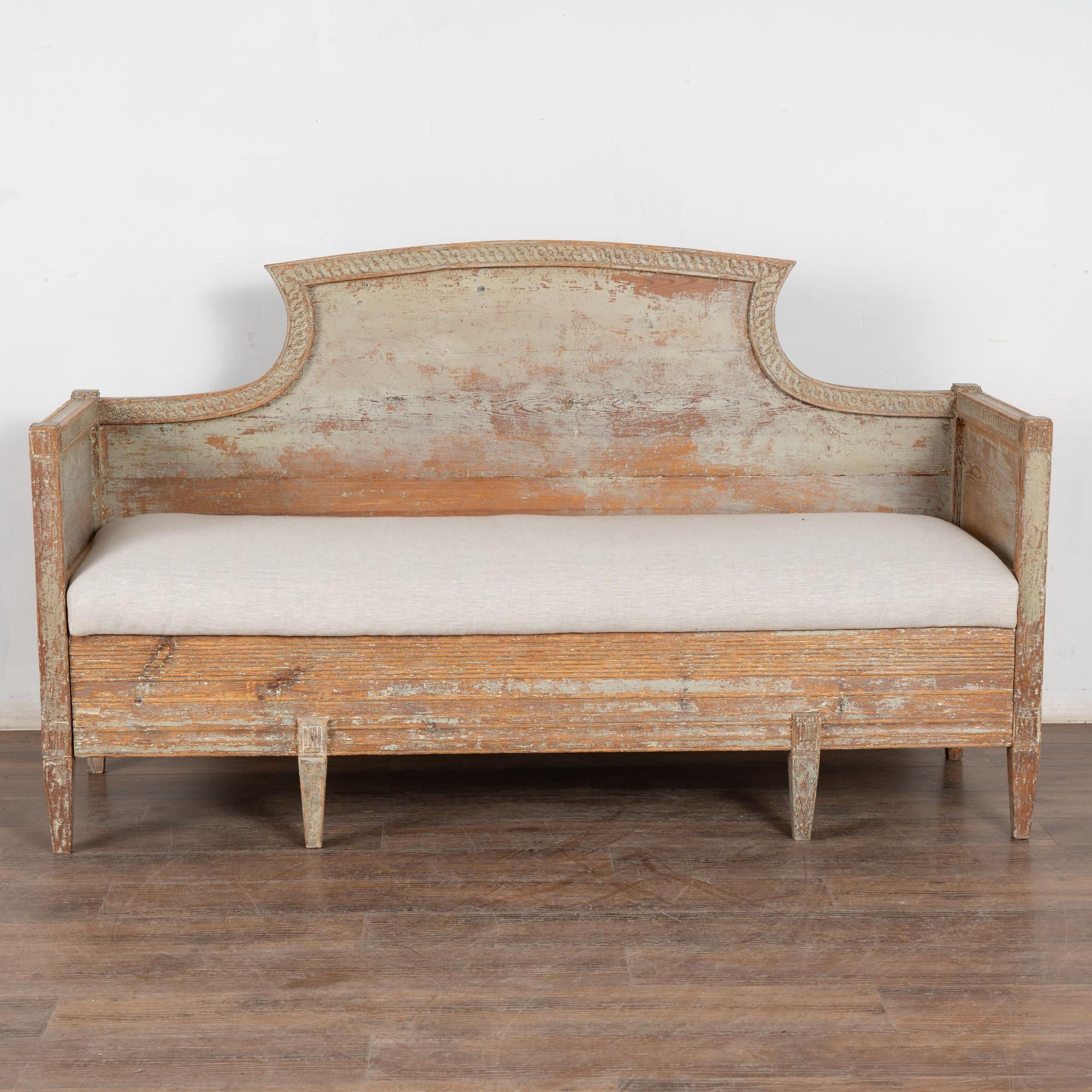 19th Century Original Gray Painted Swedish Gustavian Bench 5