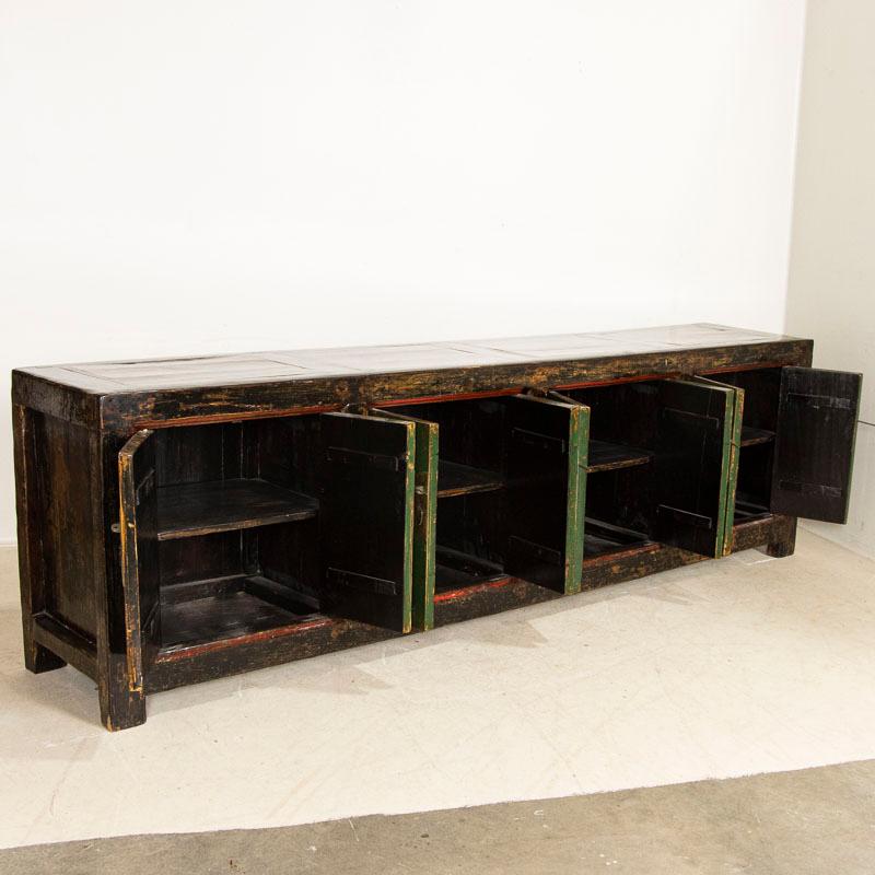 Chinese 19th Century Original Green Painted and Lacquered Console Buffet Sideboard from