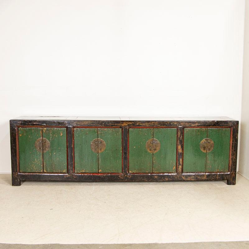 19th Century Original Green Painted and Lacquered Console Buffet Sideboard from In Good Condition In Round Top, TX