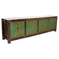 Antique 19th Century Original Green Painted and Lacquered Console Buffet Sideboard from