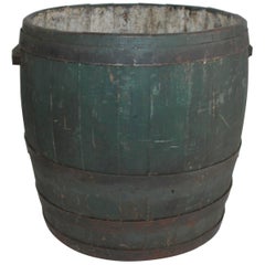 Antique 19th Century Original Green Painted Farm Barrel with Iron Handles