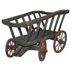 19th Century Original Green Painted Wagon with Red Wheels