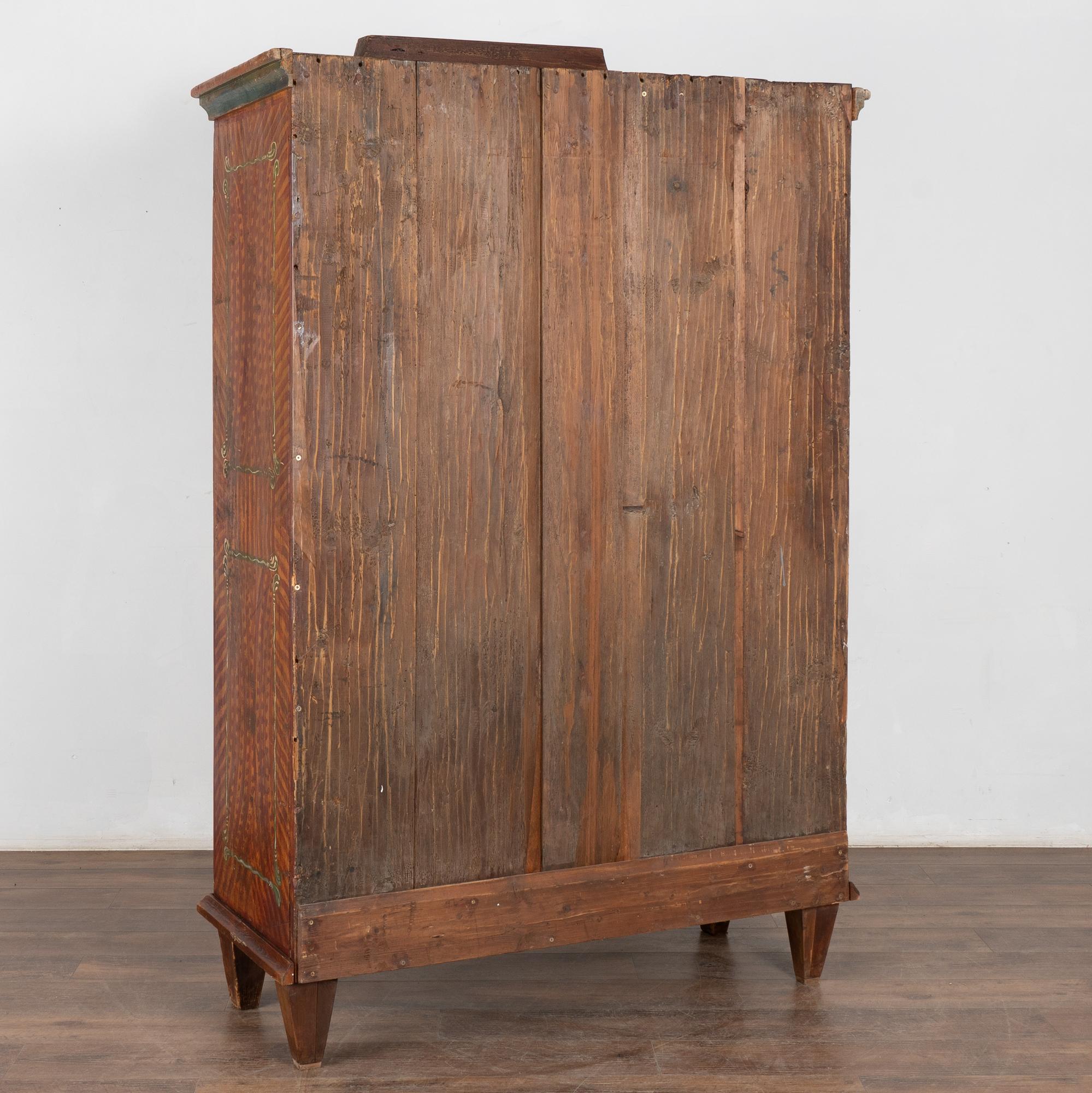 19th Century Original Hand Painted Pine Two Door Armoire, Hungary For Sale 5