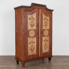 19th Century Original Hand Painted Pine Two Door Armoire, Hungary