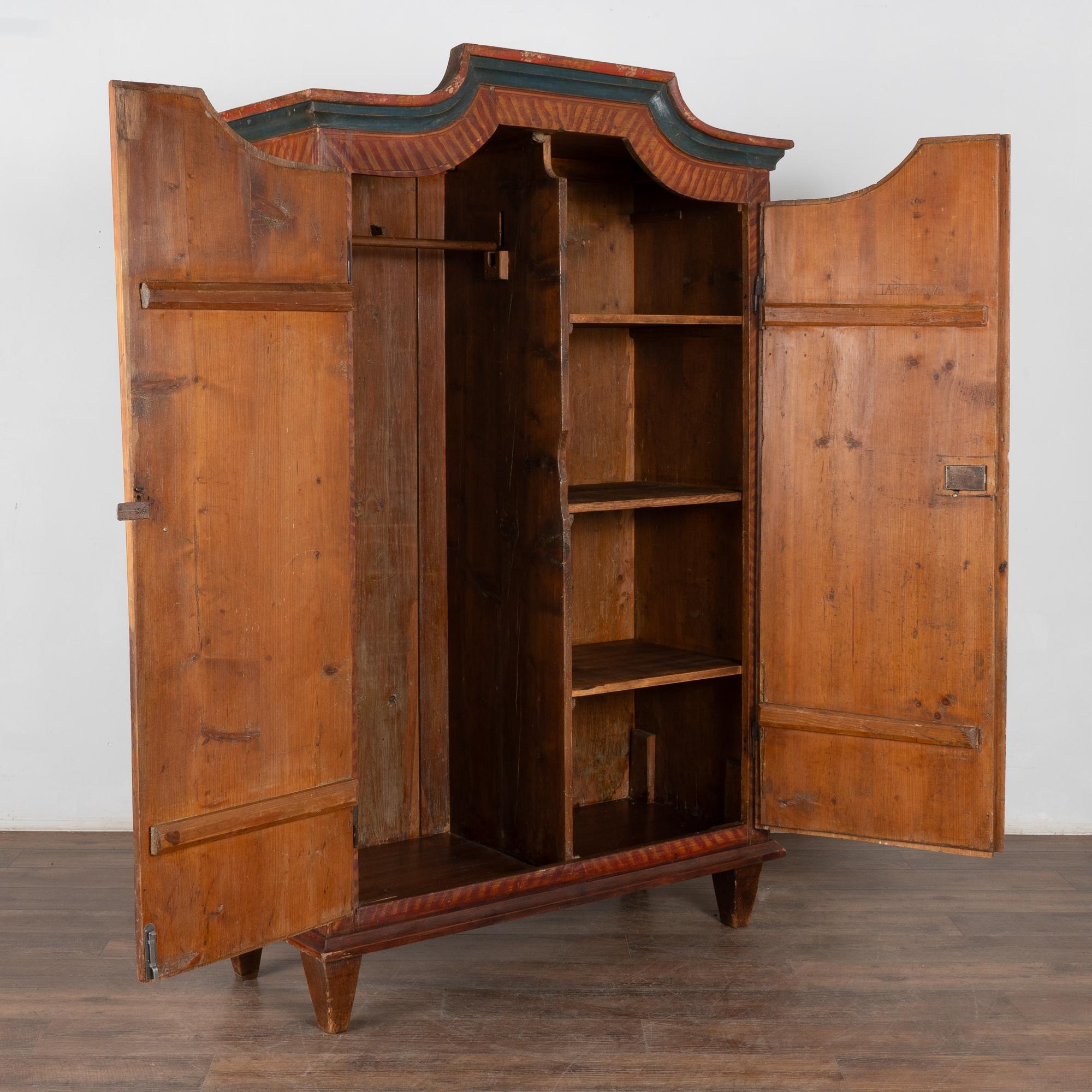 Folk Art 19th Century Original Hand Painted Pine Two Door Armoire, Hungary For Sale