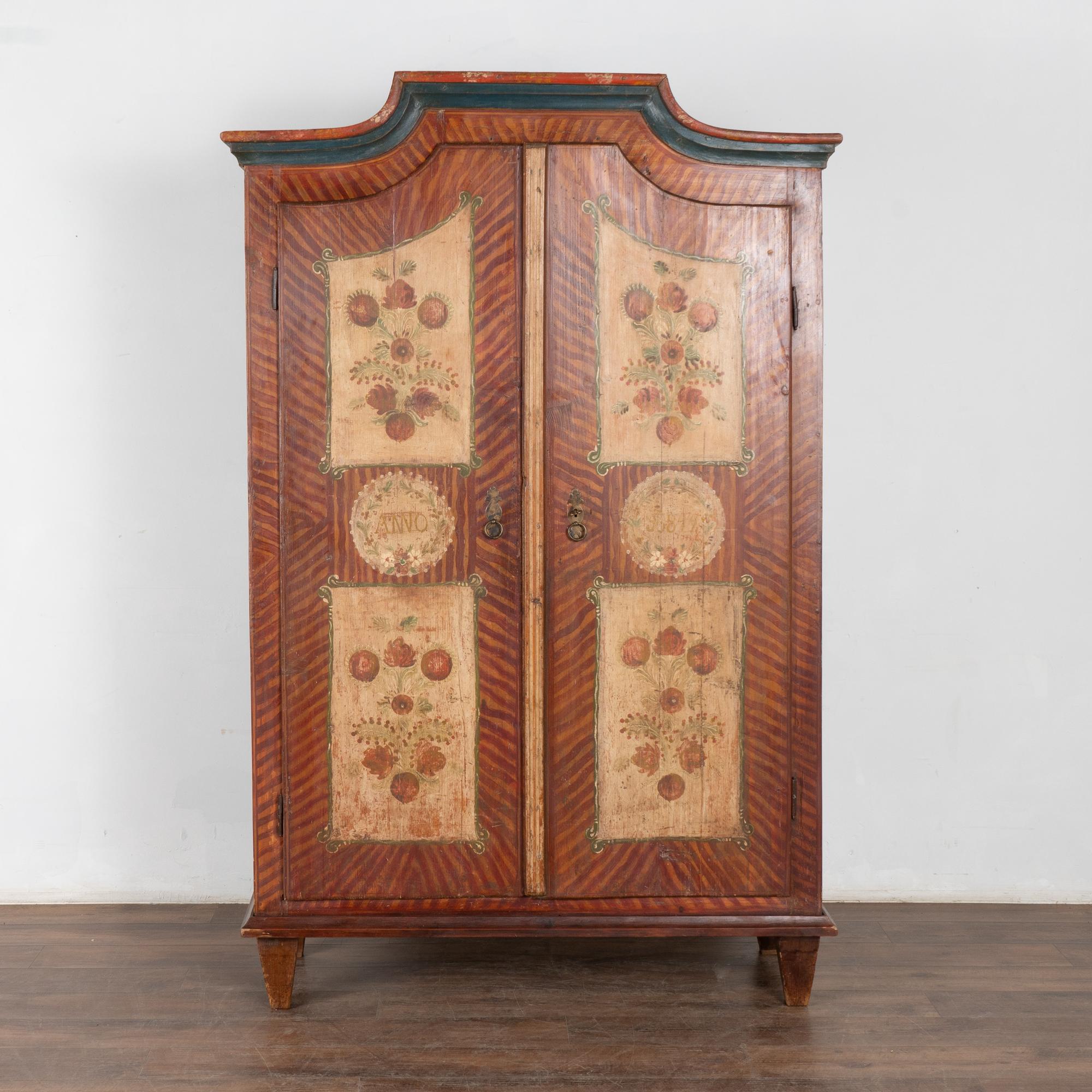Hungarian 19th Century Original Hand Painted Pine Two Door Armoire, Hungary For Sale