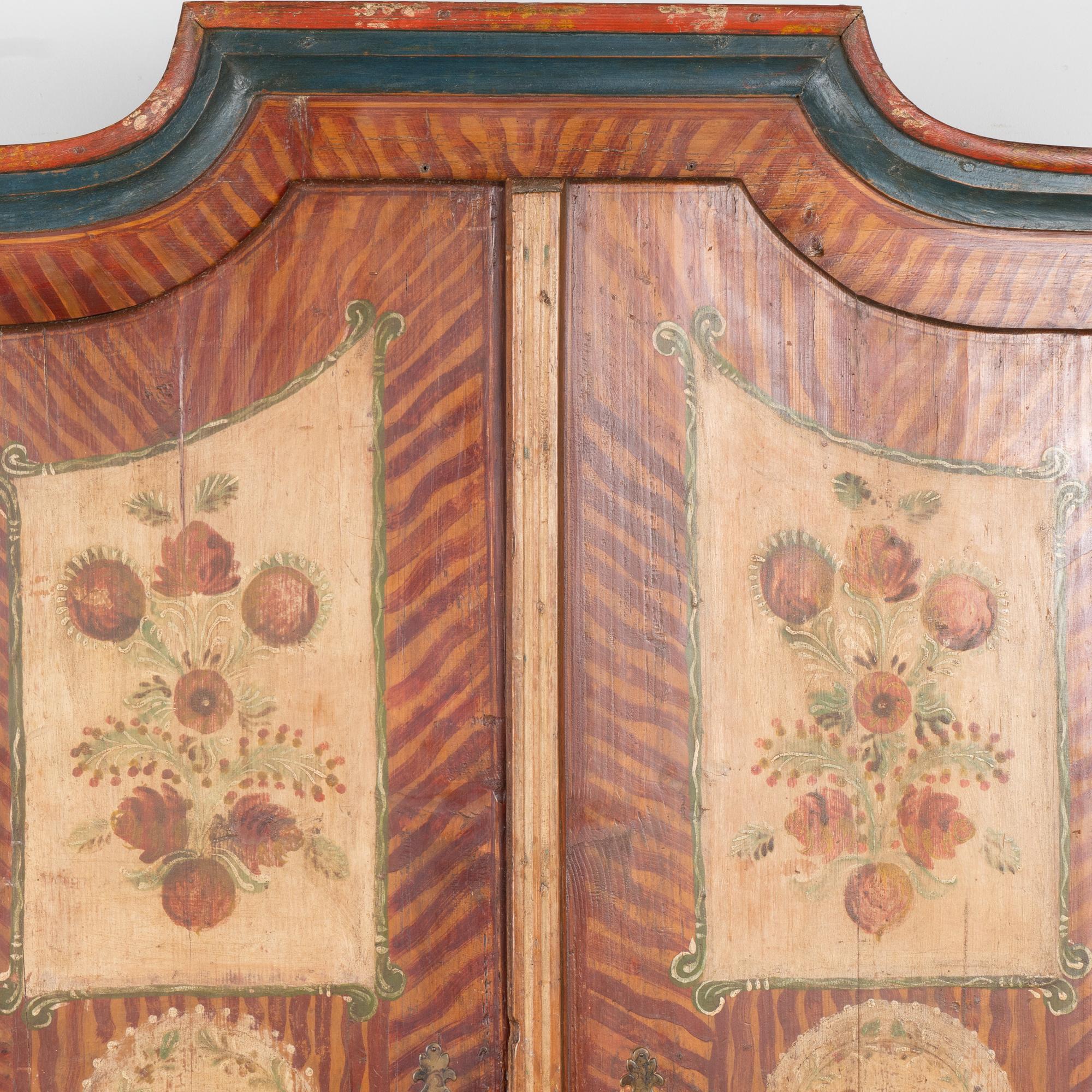 19th Century Original Hand Painted Pine Two Door Armoire, Hungary In Good Condition For Sale In Round Top, TX