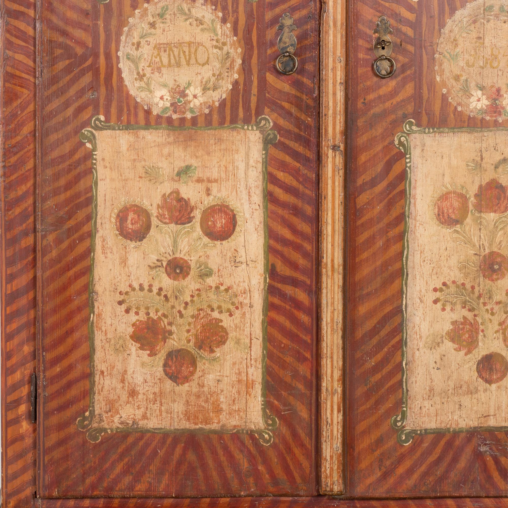 19th Century Original Hand Painted Pine Two Door Armoire, Hungary For Sale 1