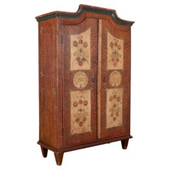 19th Century Original Hand Painted Pine Two Door Armoire, Hungary