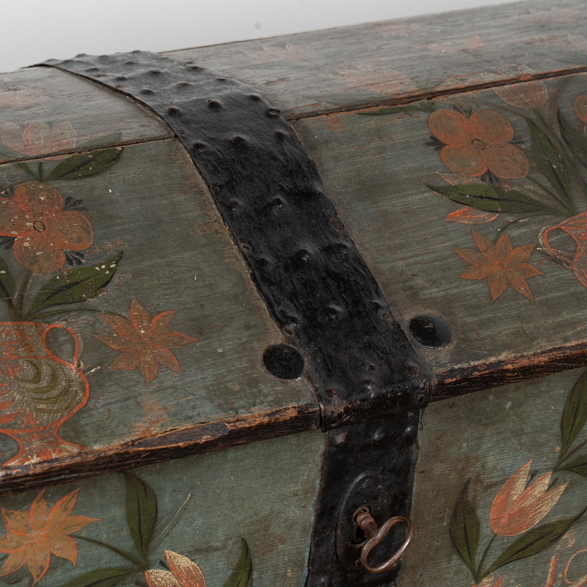 19th Century Original Hand Painted Swedish Dome Top Oak Trunk dated 1837 2