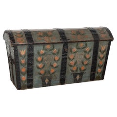 19th Century Original Hand Painted Swedish Dome Top Oak Trunk dated 1837