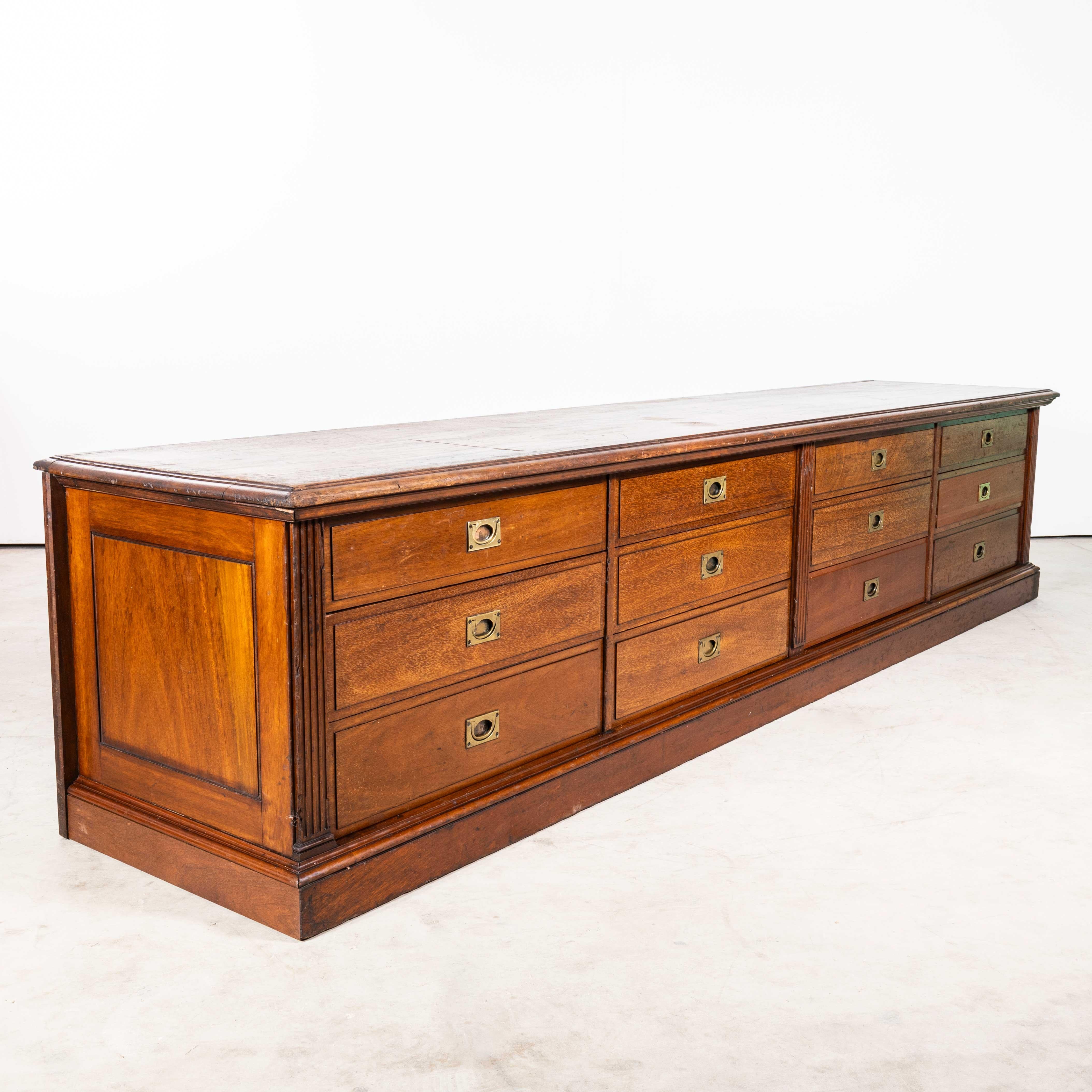 19th Century Original Mahogany Tailors Bank Of Drawers For Sale 1