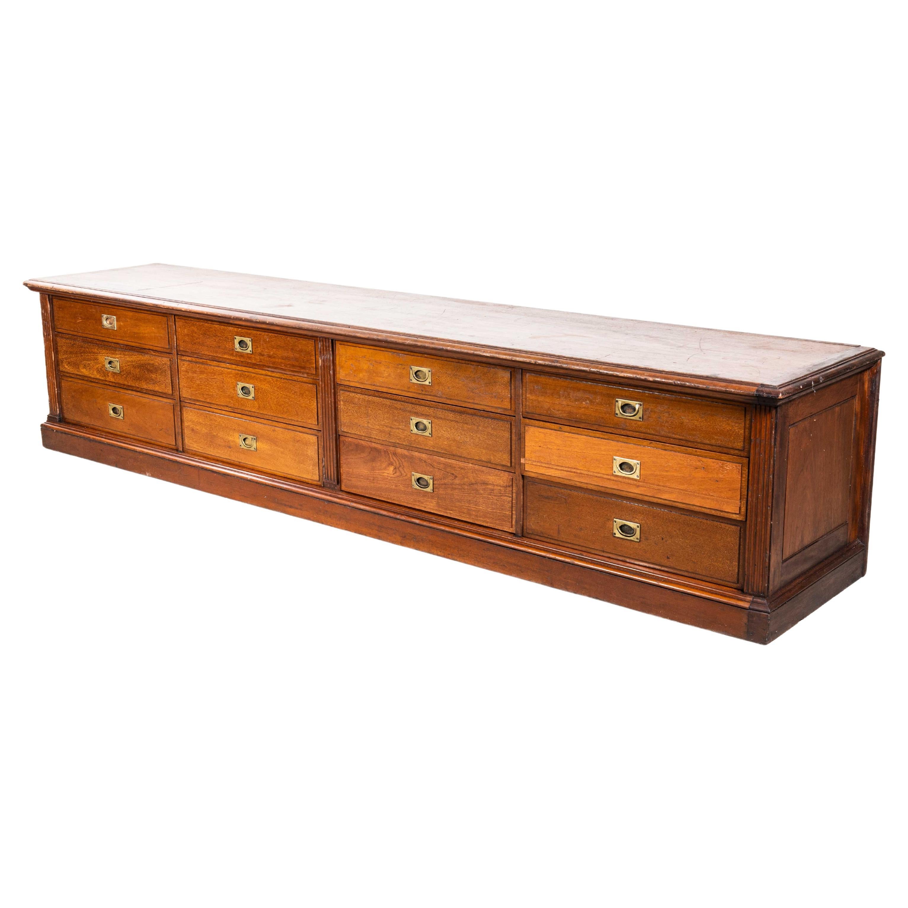 19th Century Original Mahogany Tailors Bank Of Drawers For Sale